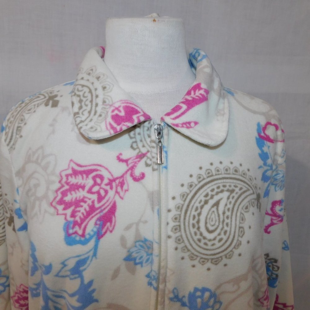 White Stag Paisley Floral Fleece Full Zip Jacket Cream Brown Pink Blue Womens L - Picture 2 of 11